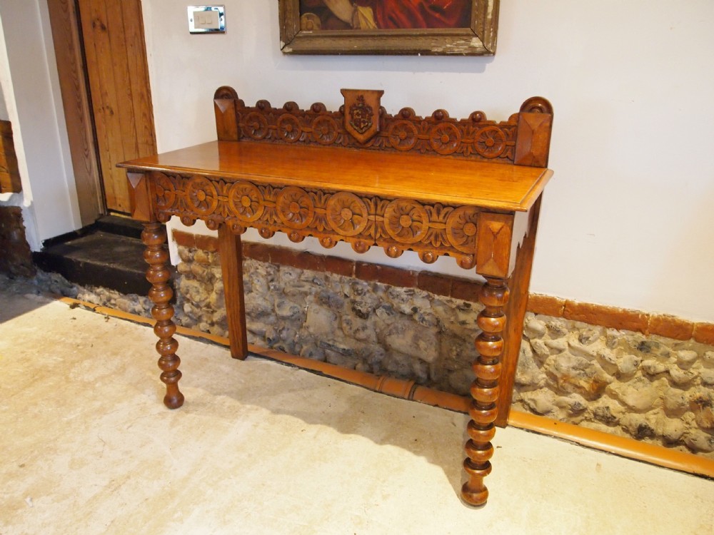 Table outstanding Irish Oak side hall console heraldic O'Brien c1880 View XII