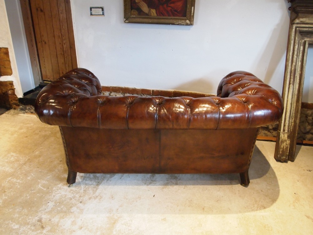 Sofa settee stunning Victorian Chesterfield Chestnut leather c1870 View V