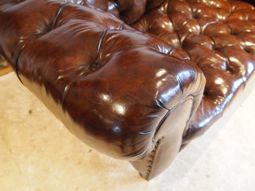 Sofa settee stunning Victorian Chesterfield Chestnut leather c1870 View VI