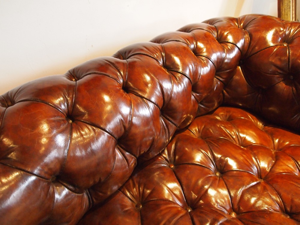 Sofa settee stunning Victorian Chesterfield Chestnut leather c1870 View VII