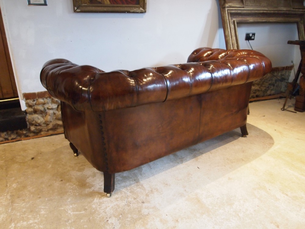 Sofa settee stunning Victorian Chesterfield Chestnut leather c1870 View VIII