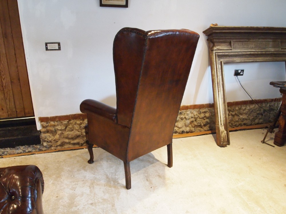 Chair very rare tall Queen Anne style Chestnut leather armchair c1840 View IX