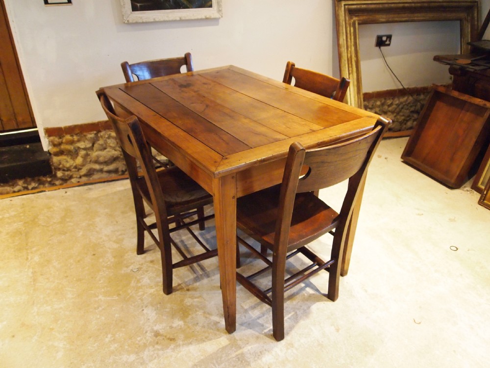 Table rare small French Cherry wood refectory dining c1860 View IV