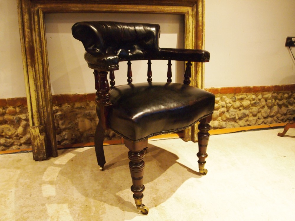 Chair Victorian desk or library Mahogany and leather c1870 View VII