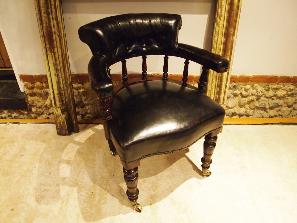 Chair Victorian desk or library Mahogany and leather c1870 View IX