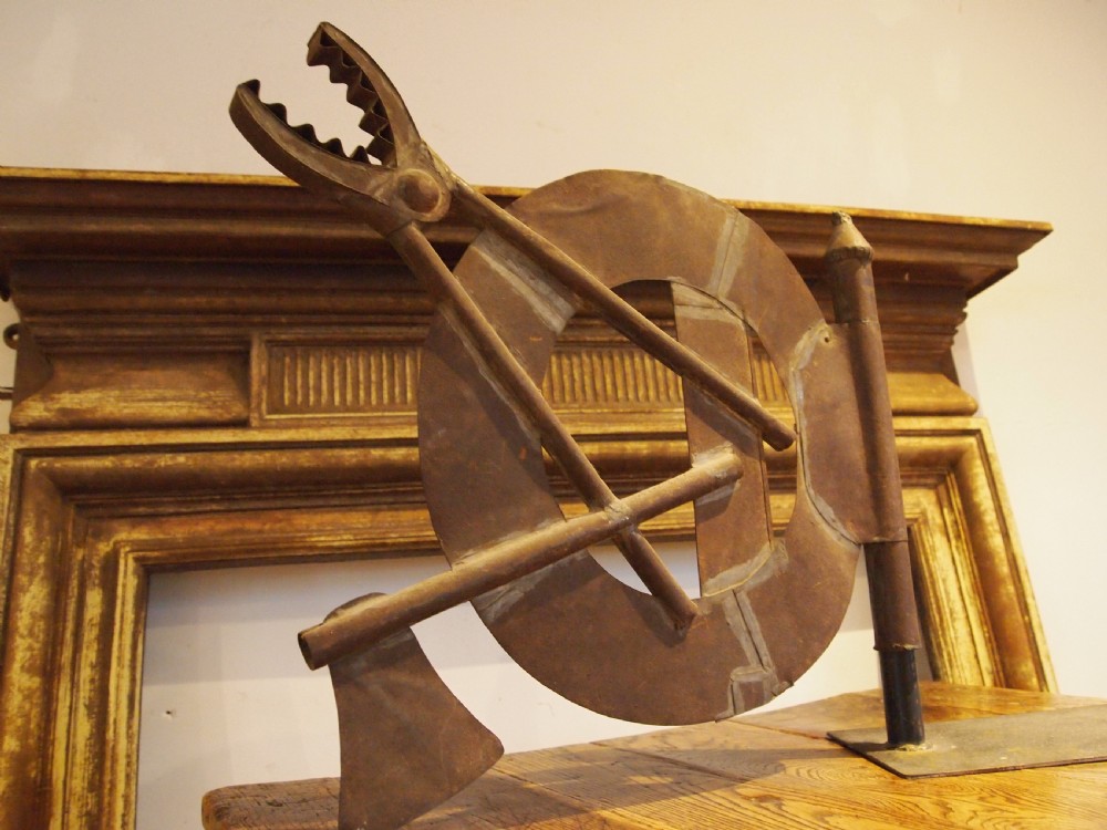 Weather Vane Quincaillerie Shop sign French metal folk art c1890 View IV