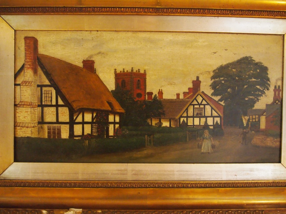 Oil painting naive Victorian Church Minshull by G E Egerton c1890 View III