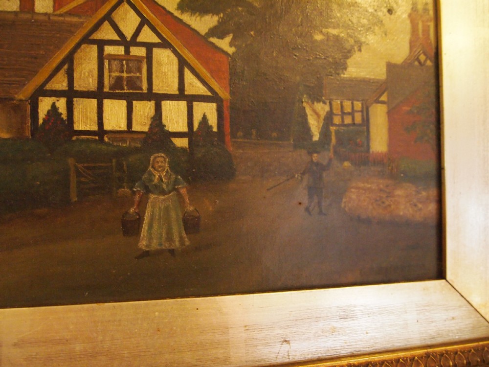 Oil painting naive Victorian Church Minshull by G E Egerton c1890 View IV