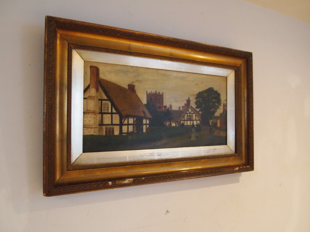 Oil painting naive Victorian Church Minshull by G E Egerton c1890 View VII