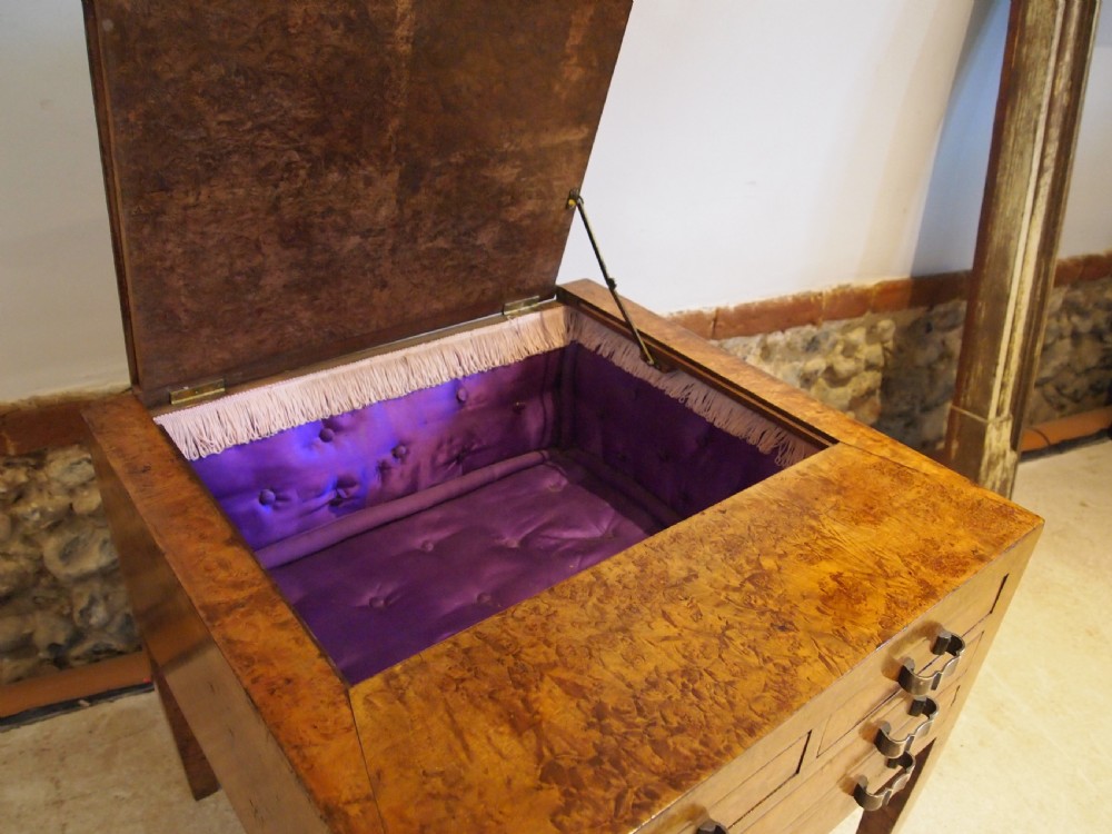 Work table sewing box rare Art Deco Burr Walnut c1920 View II