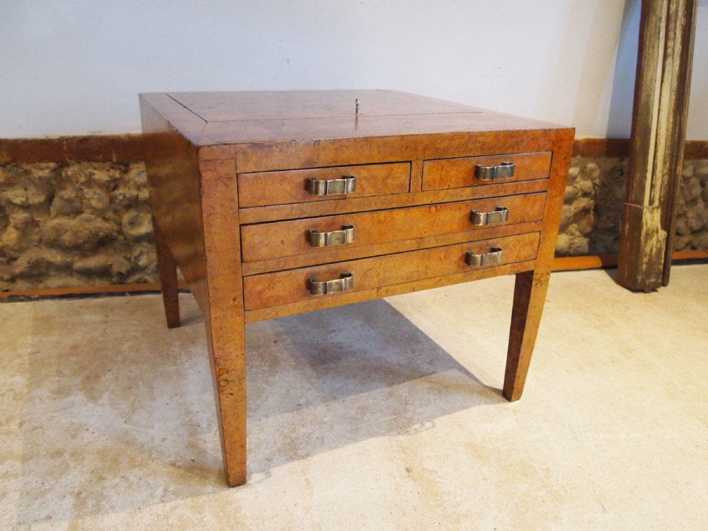 Work table sewing box rare Art Deco Burr Walnut c1920 View XI