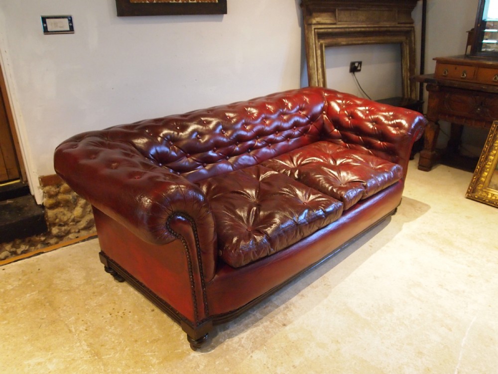 Sofa settee Chesterfield Victorian faux Leather Ox blood c1880