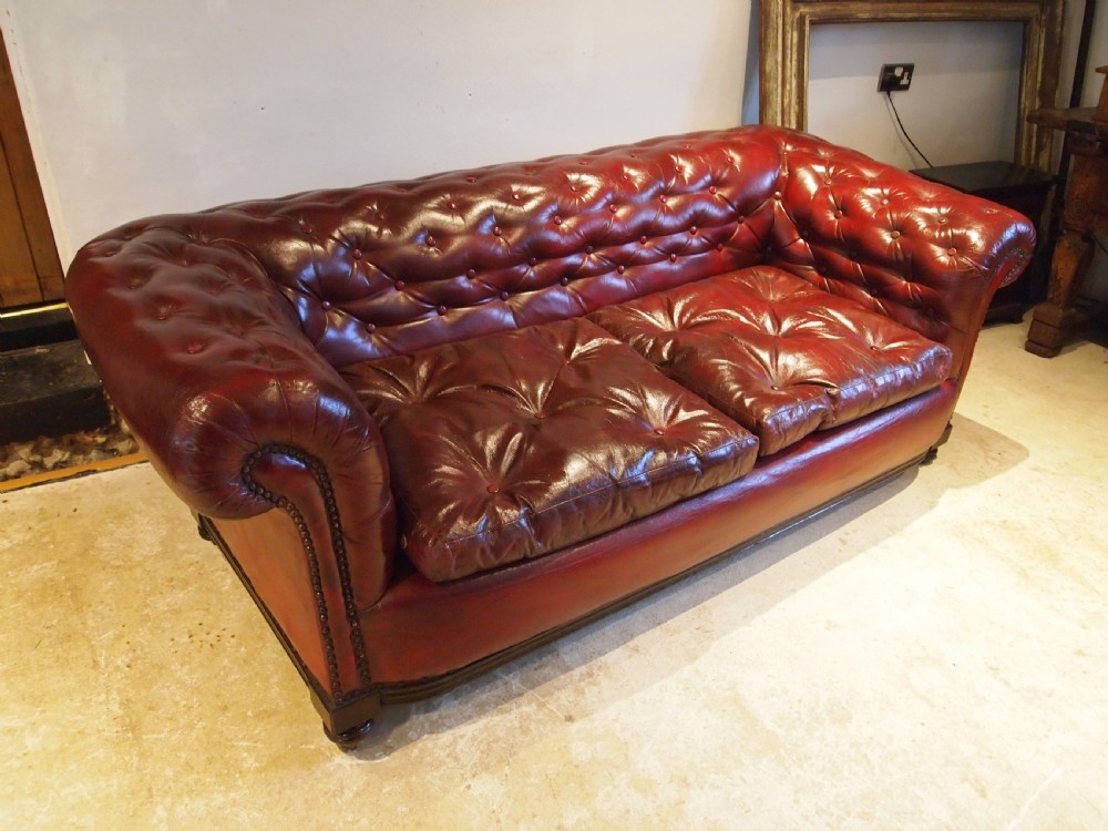 Sofa settee Chesterfield Victorian faux Leather Ox blood c1880 View IV