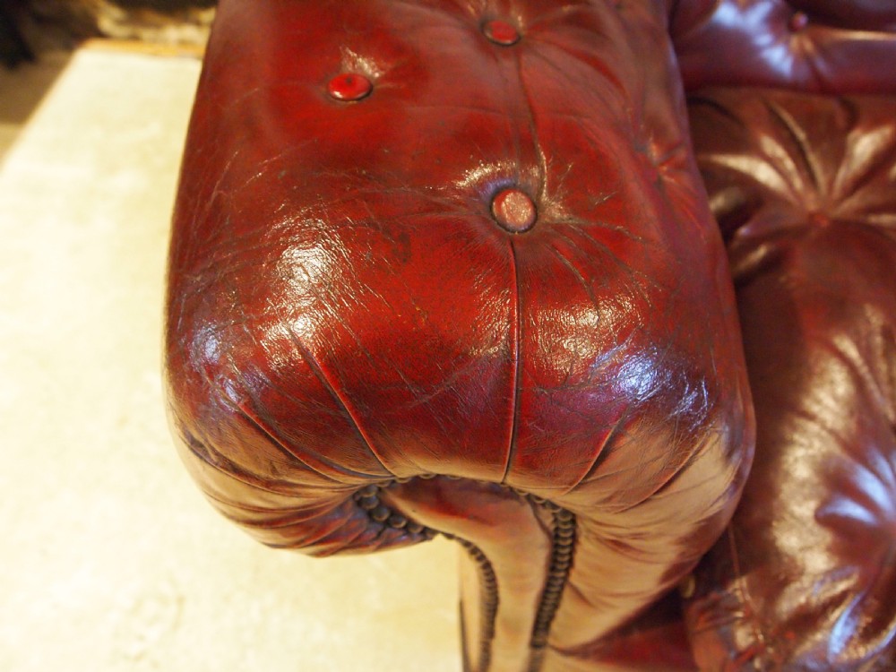 Sofa settee Chesterfield Victorian faux Leather Ox blood c1880 View VIII