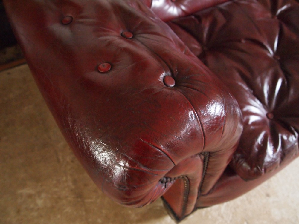 Sofa settee Chesterfield Victorian faux Leather Ox blood c1880 View IX