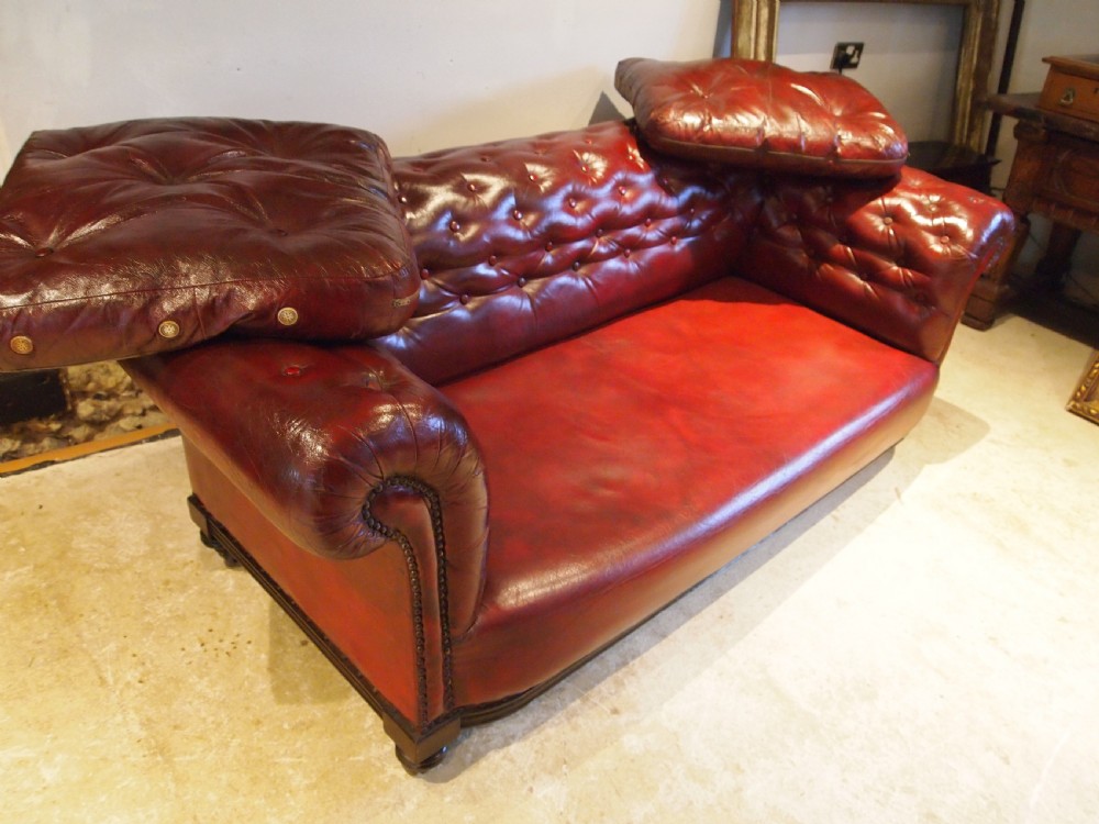 Sofa settee Chesterfield Victorian faux Leather Ox blood c1880 View X