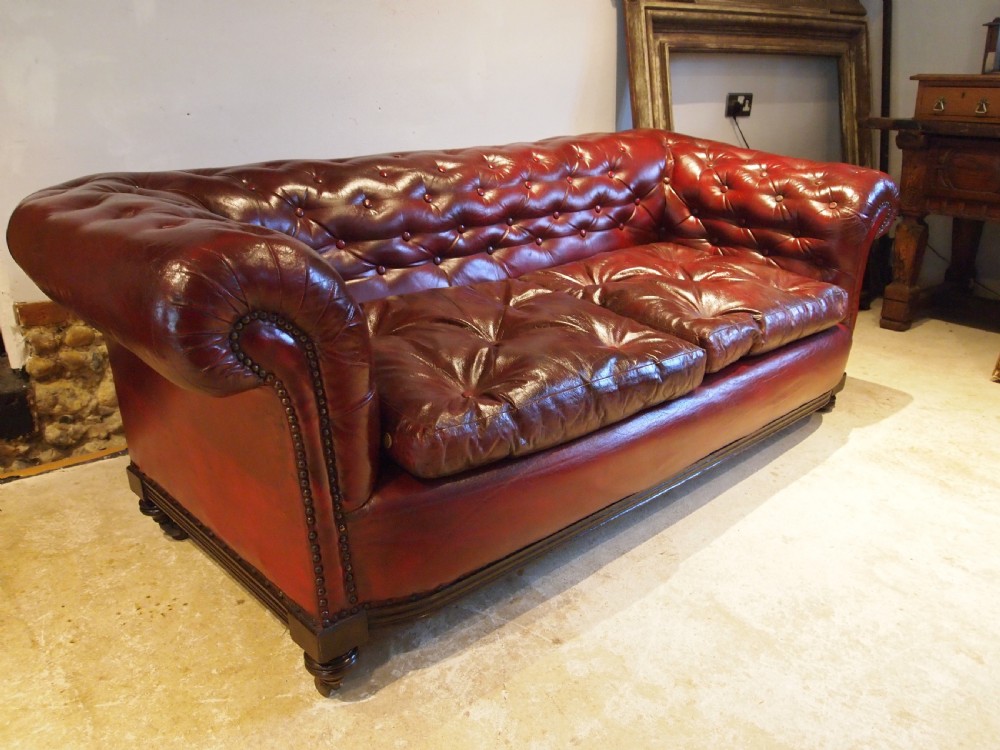 Sofa settee Chesterfield Victorian faux Leather Ox blood c1880 View XIII