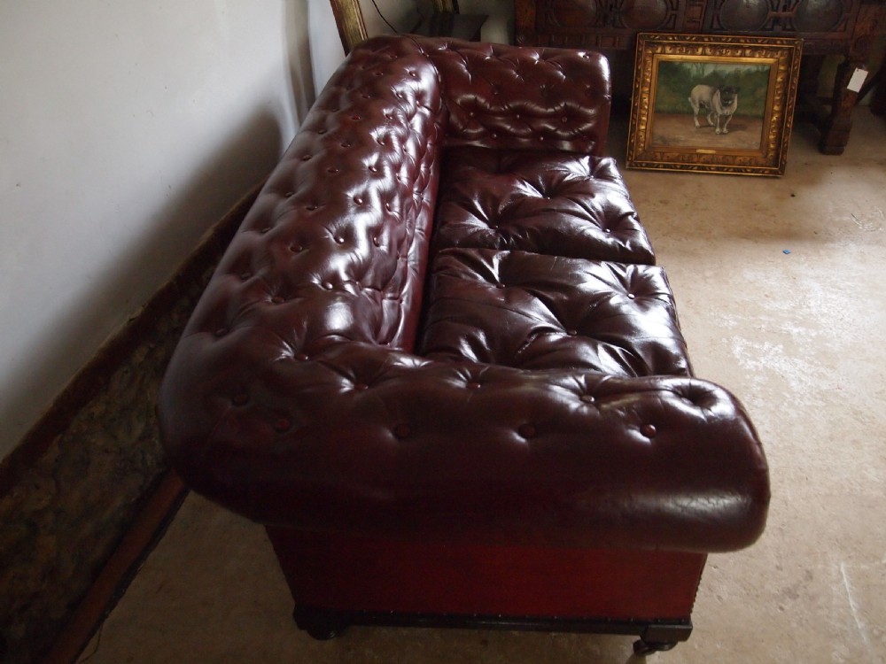 Sofa settee Chesterfield Victorian faux Leather Ox blood c1880 View XIV