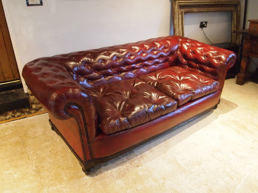 Sofa settee Chesterfield Victorian faux Leather Ox blood c1880 View XV