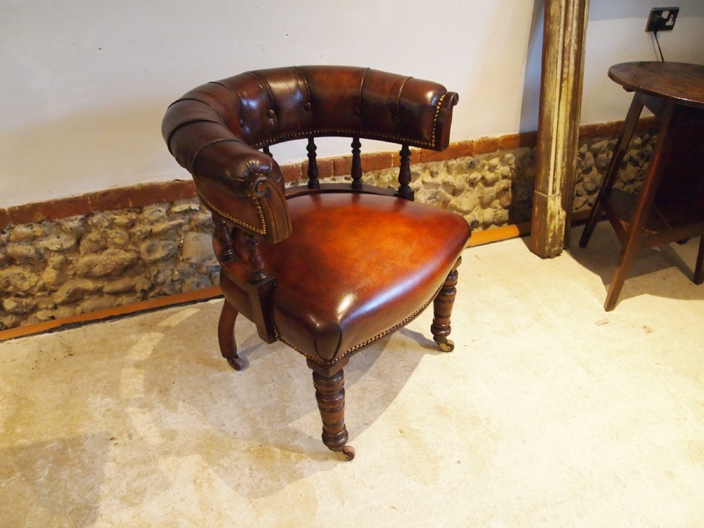 Chair fine Victorian Mahogany & Chestnut Leather desk or library c1870