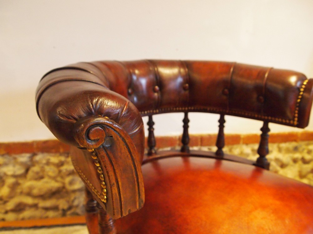Chair fine Victorian Mahogany & Chestnut Leather desk or library c1870 View II