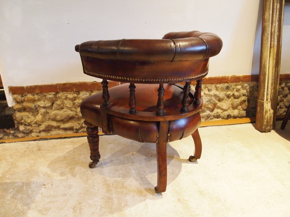 Chair fine Victorian Mahogany & Chestnut Leather desk or library c1870 View IV