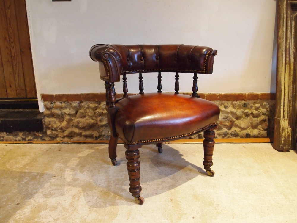 Chair fine Victorian Mahogany & Chestnut Leather desk or library c1870 View V
