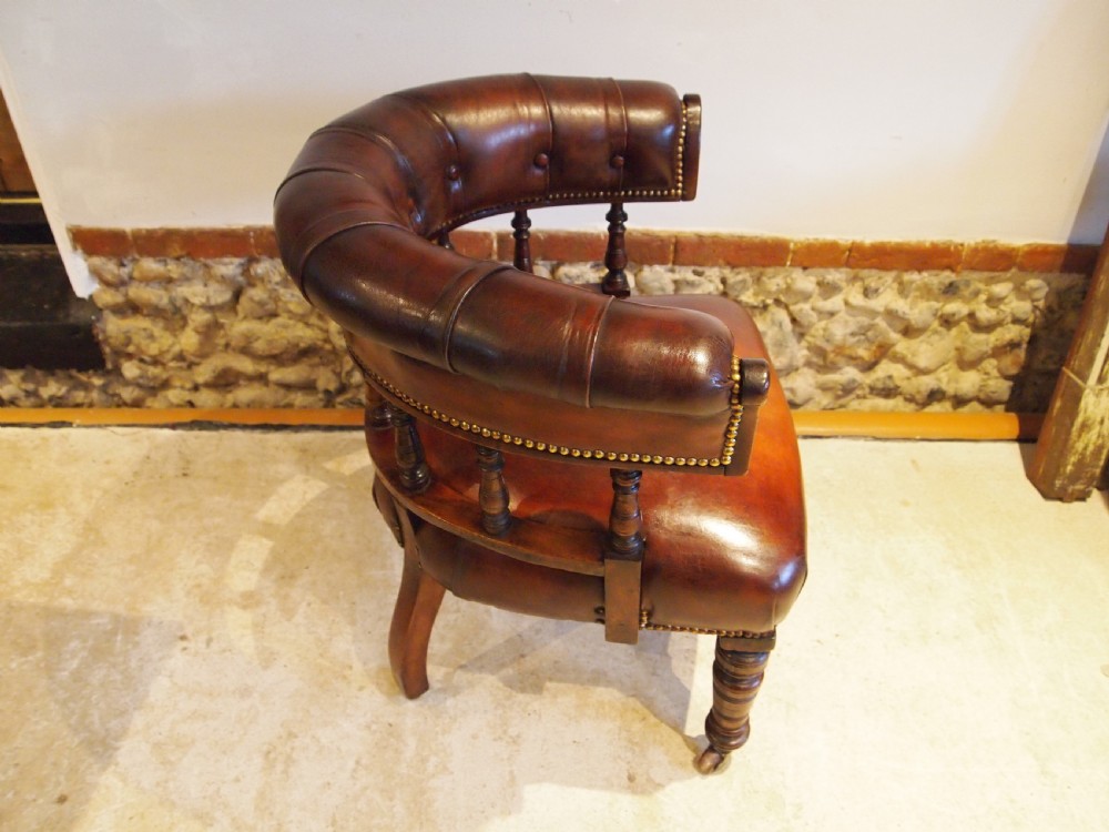 Chair fine Victorian Mahogany & Chestnut Leather desk or library c1870 View VI