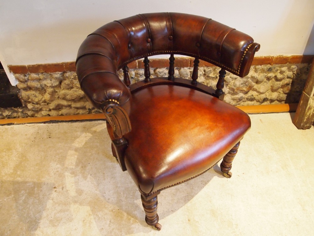 Chair fine Victorian Mahogany & Chestnut Leather desk or library c1870 View IX