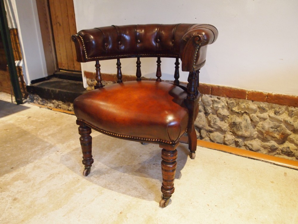 Chair fine Victorian Mahogany & Chestnut Leather desk or library c1870 View X