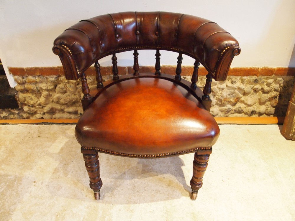 Chair fine Victorian Mahogany & Chestnut Leather desk or library c1870 View XI