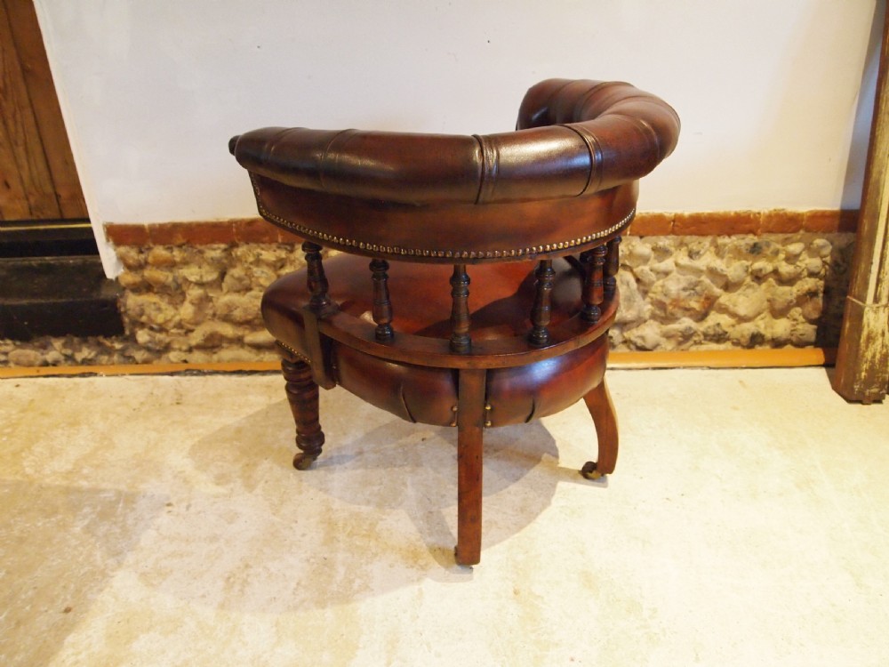 Chair fine Victorian Mahogany & Chestnut Leather desk or library c1870 View XIII