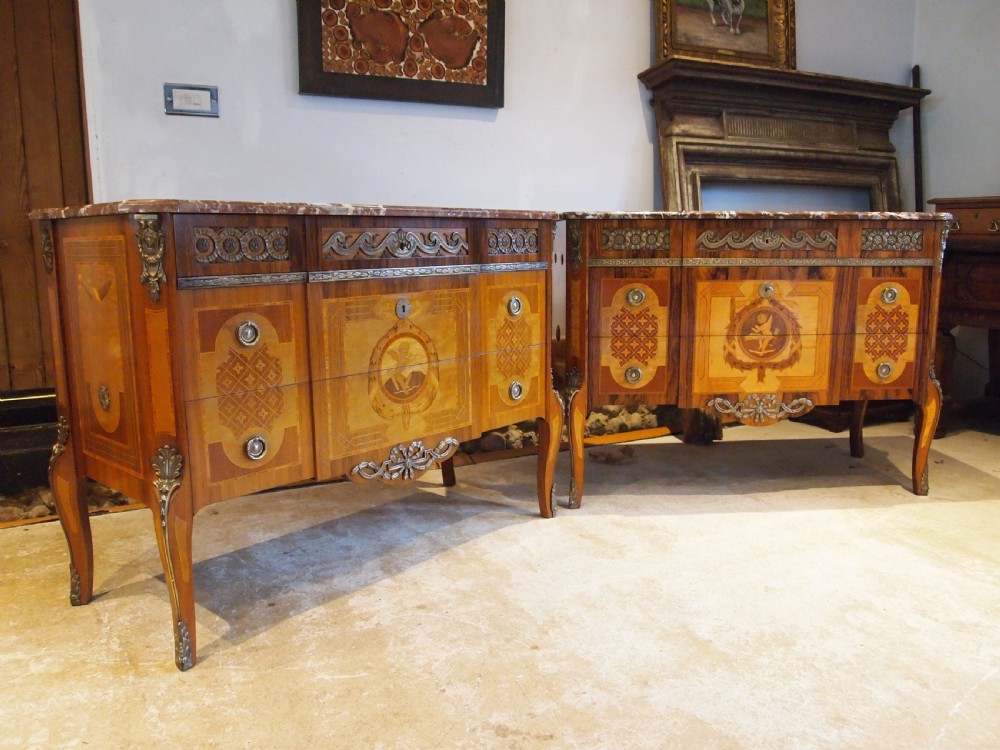 Chest of drawers rare pair of stunning Italian Commodes c1920 View IX