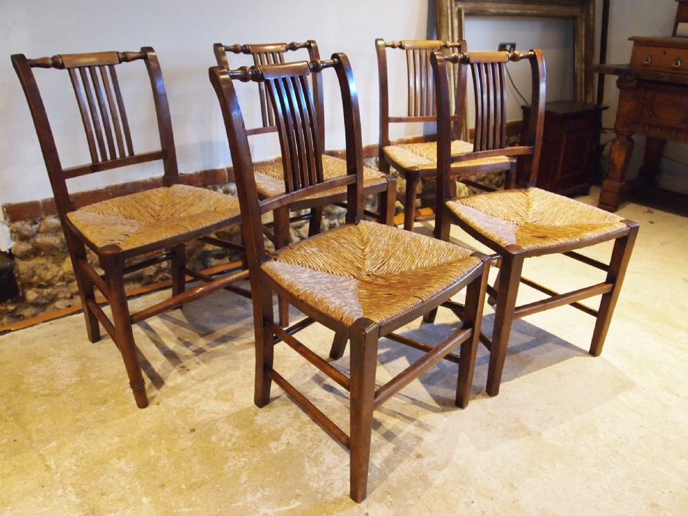 Chairs 5 rare regency Fruitwood and Elm kitchen dining chairs c1820 View VIII