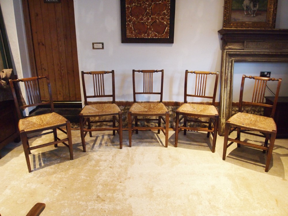 Chairs 5 rare regency Fruitwood and Elm kitchen dining chairs c1820 View IX