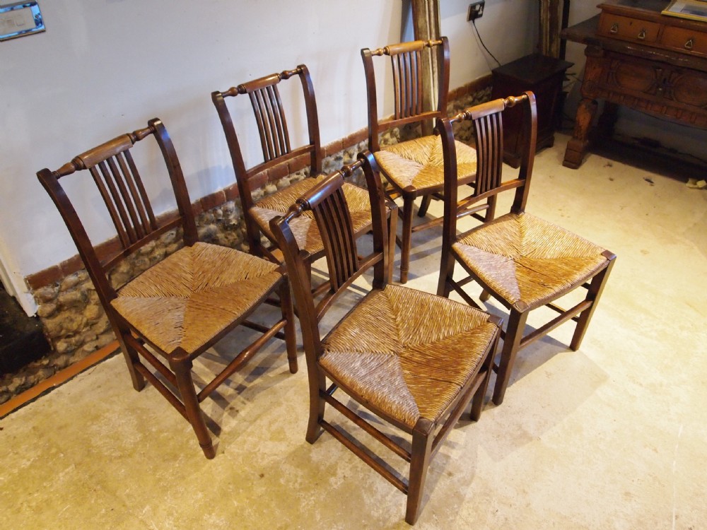 Chairs 5 rare regency Fruitwood and Elm kitchen dining chairs c1820 View X