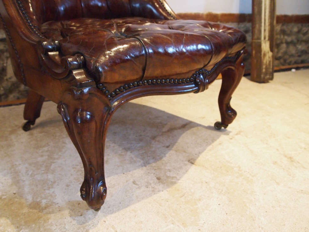 Chair fine Victorian Walnut and Chestnut leather c1870 View IV