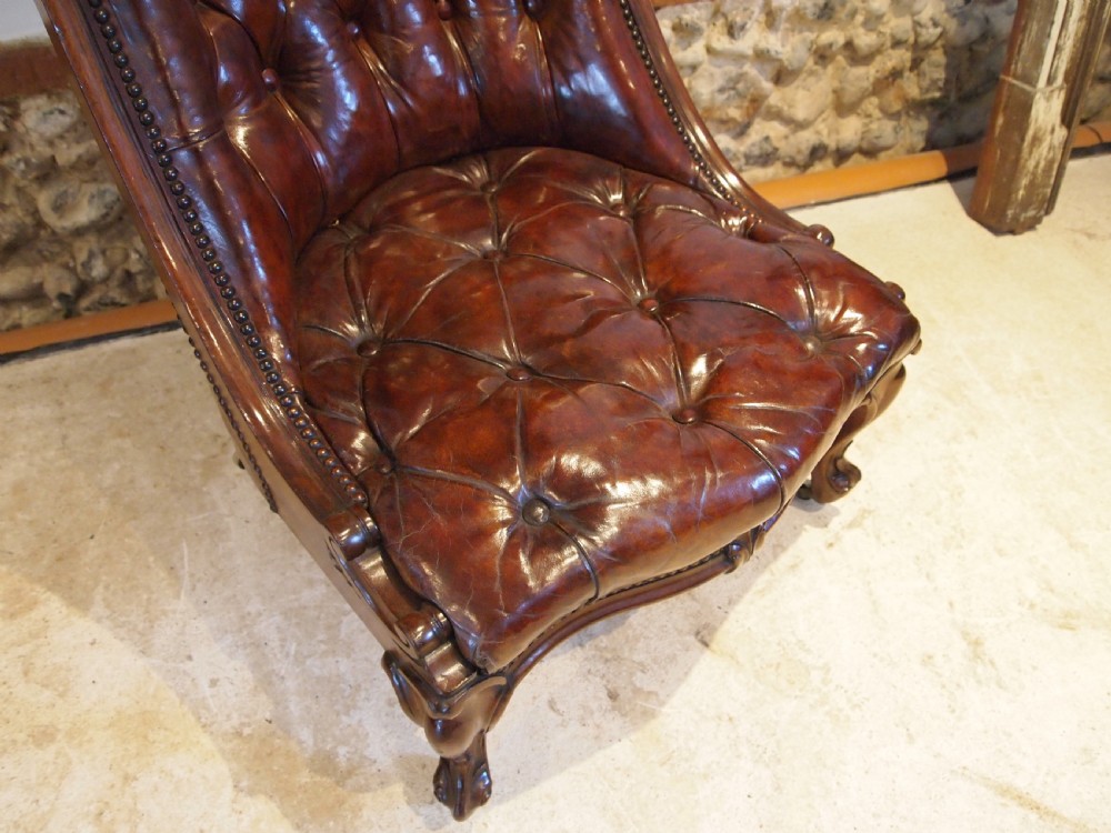 Chair fine Victorian Walnut and Chestnut leather c1870 View V