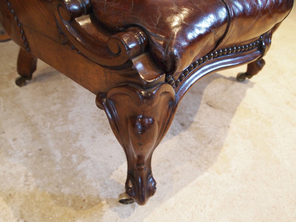 Chair fine Victorian Walnut and Chestnut leather c1870 View VI
