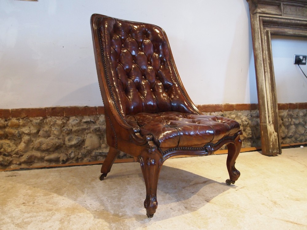 Chair fine Victorian Walnut and Chestnut leather c1870 View VII