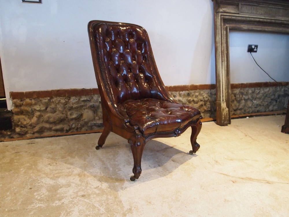 Chair fine Victorian Walnut and Chestnut leather c1870 View IX