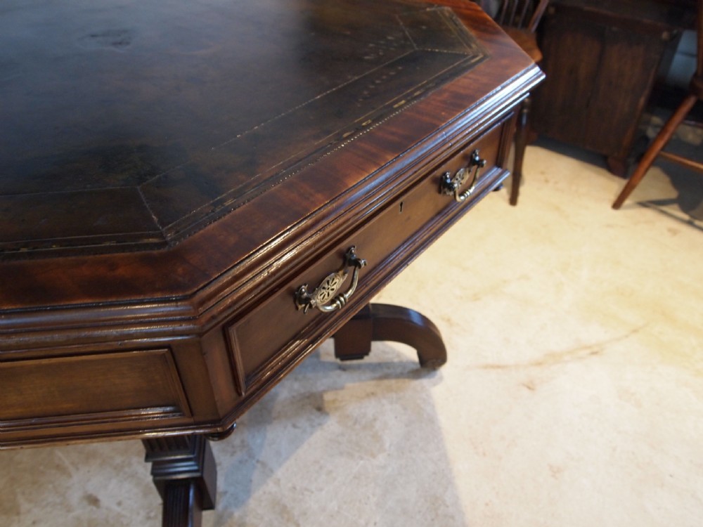 Table V Rare Victorian Walnut Drum or Library Maple and Co c1880 View IV