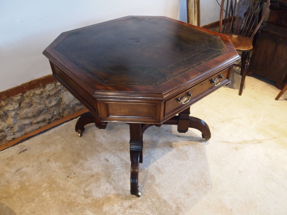 Table V Rare Victorian Walnut Drum or Library Maple and Co c1880 View VIII