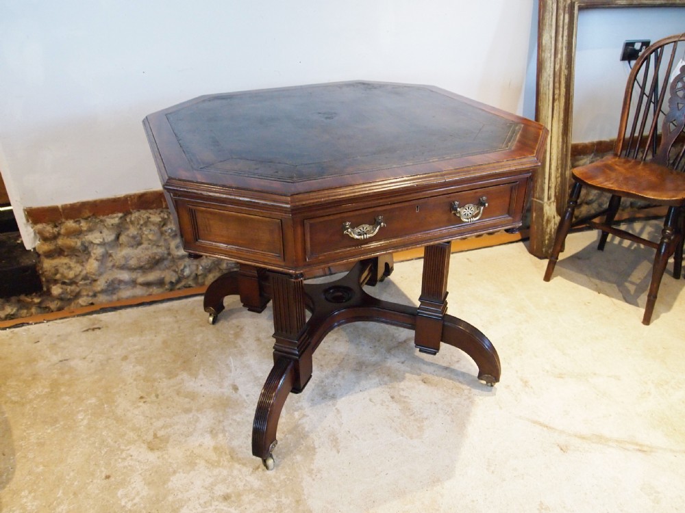 Table V Rare Victorian Walnut Drum or Library Maple and Co c1880 View X