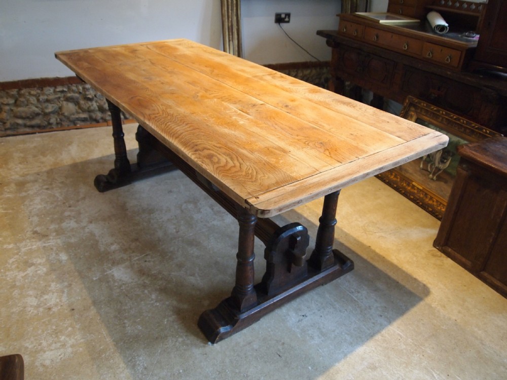 Table wonderful scrub top refectory dining French Oak Monastic c1880