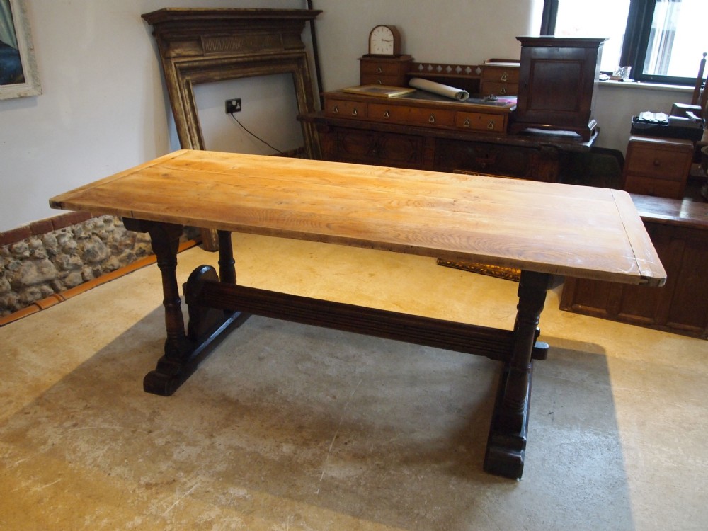 Table wonderful scrub top refectory dining French Oak Monastic c1880 View IV