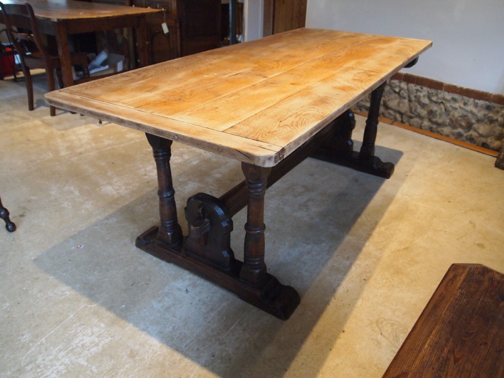 Table wonderful scrub top refectory dining French Oak Monastic c1880 View VI