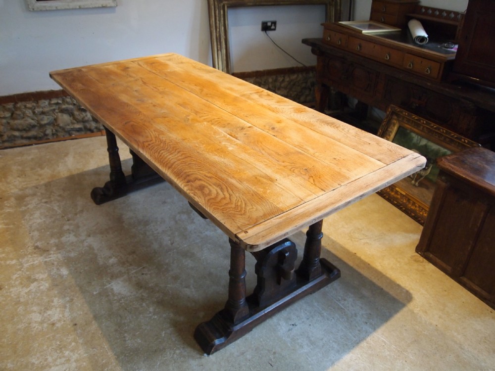 Table wonderful scrub top refectory dining French Oak Monastic c1880 View XII