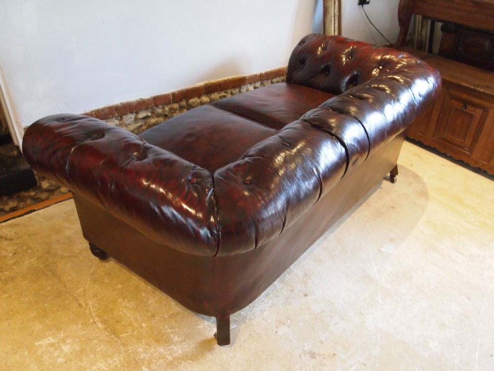 Sofa Settee Chesterfield stunning Chestnut Leather Victorian c1880 View IV