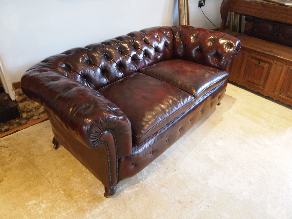 Sofa Settee Chesterfield stunning Chestnut Leather Victorian c1880 View V
